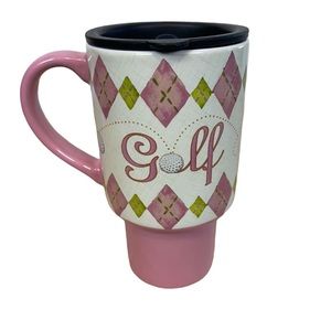 Lang Golf On The Go Ceramic Pink Argyle Coffee Mug